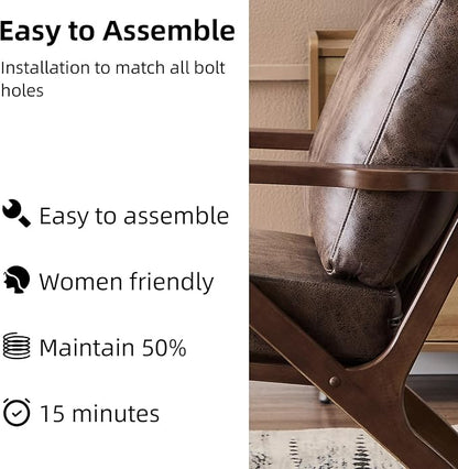 INZOY Mid-Century Modern Accent Chair with Wood Frame, PU Leather Living Room Chair and Soft Thick Padded Armchair for Living Room Bedroom Reception with Removable Upholstered Cushions, Dark Grey