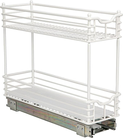 Household Essentials Glidez Multipurpose Paint-Finished Steel Pull-Out/Slide-Out Storage Organizer with Plastic Liners for Under Cabinet Use - 2-Tier Design, White
