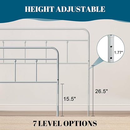 Metal Full Size Headboard, Sturdy and Durable Iron Headboard Adjustable Height from 34” to 44”, Victorian Vintage Full XL Bed Headboards, Farmhouse Head Board, Bed Frame Mount Grey