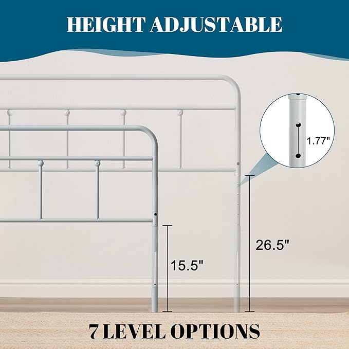 Metal Twin Size Headboard, Sturdy and Durable Iron Headboard Adjustable Height from 34” to 44”, Victorian Vintage Dorm Twin XL Bed Headboards, Farmhouse Head Board, Bed Frame Mount Grey