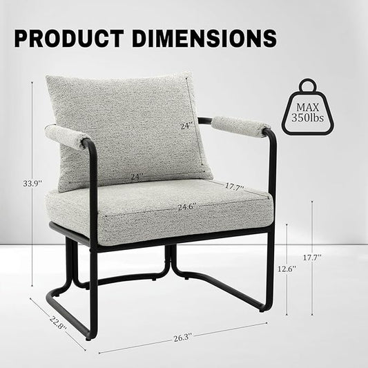 Accent Chairs Set of 2 for Living Room, Mid Century Modern Upholstered Reading Armchairs for Bedroom, Office, with Comfy Chenille Cushion & Metal Frame, Light Grey