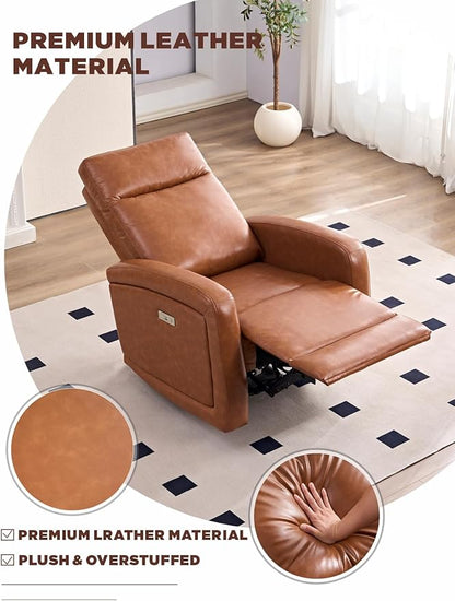 Leather Recliner Chair,Power Recliner Chair with Power Headrest Type-C Charger for Adult, Electric Recliner Sofa for Living Room & RV, Brown