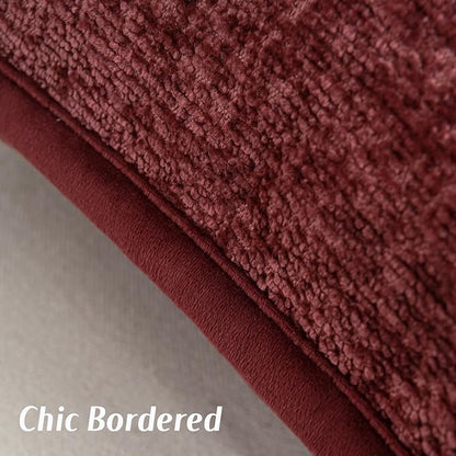 FUTEI Burgundy Chenille Throw Pillow Covers 18x18 Inch Set of 2,Soft Cozy Bound Edge Design Cushion Case,Home Decor for Couch Bed Living Room