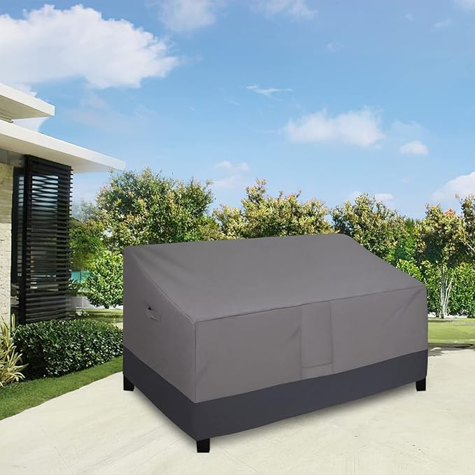 Easy-Going Outdoor Sofa Cover Heavy Duty Patio Furniture Loveseat Couch Bench Cover Windproof Durable (85Wx37Dx35H inch, Gray/Dark Gray)