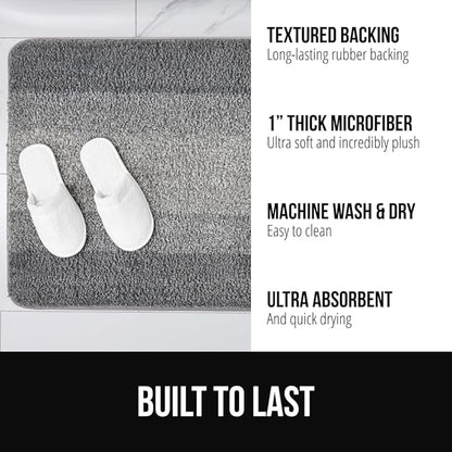 GORILLA GRIP Ultra Soft Plush Bathroom Rugs with Textured Rubber Backing, Absorbent Quick Dry Bath Mat, Machine Washable Shower Mats, Home Décor Accessories Bathmat Rug Essentials, 24 x 16 Grey