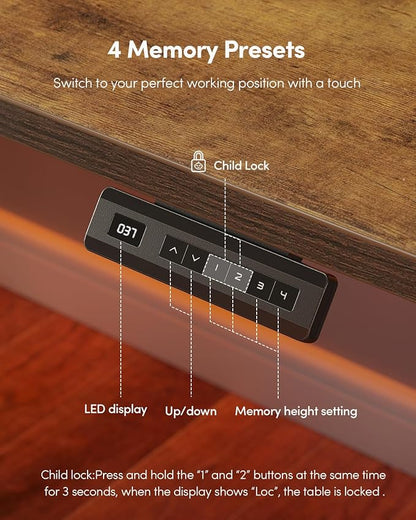 FEZIBO One-Piece Standing Desk Adjustable Height Stand up Home Office Desk, 32x24 Inch Electric Standing Computer Desk, with 4 Memory Presets, Headphone Hook, Rustic Brown