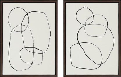 Kate and Laurel Sylvie Modern Circles and Going in Circles Framed Canvas Wall Art Set by Teju Reval of SnazzyHues, 2 Piece Set 18x24 Natural, Beautiful Abstract Minimalist Wall Art