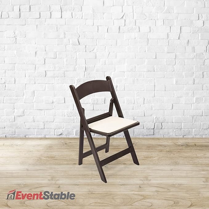 EventStable Titan PRO Resin Folding Chair - Dark Brown Indoor/Outdoor Lightweight Foldable Chair - Vinyl Padded Folding Chair for Weddings Parties Events - 100 Pack