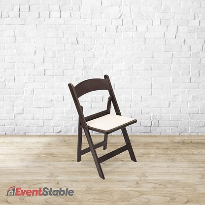 EventStable Titan PRO Resin Folding Chair - Dark Brown Indoor/Outdoor Lightweight Folding Chair - Vinyl Padded Foldable Chair for Weddings Parties Events - 4 Pack