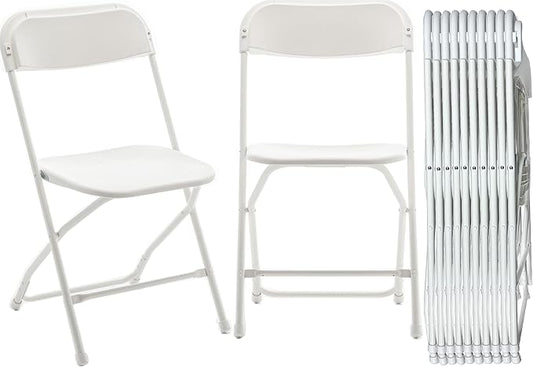 BTEXPERT Set of 20 Pack, Indoor Outdoor White Plastic Folding Chairs Stacking Steel Frame Commercial 650LB Weight Capacity Seating Home Garden Wedding Event Party Picnic Dining Church School Portable