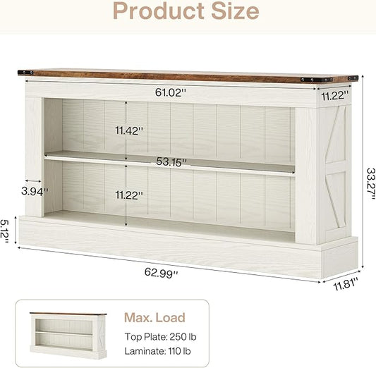 Tribesigns 63-Inch Long Console Table for Entryway, Narrow Long Entry Table with Shelves for Living Room, Farmhouse Sofa Console Behind Couch, for Foyer, Hallway, White and Brown