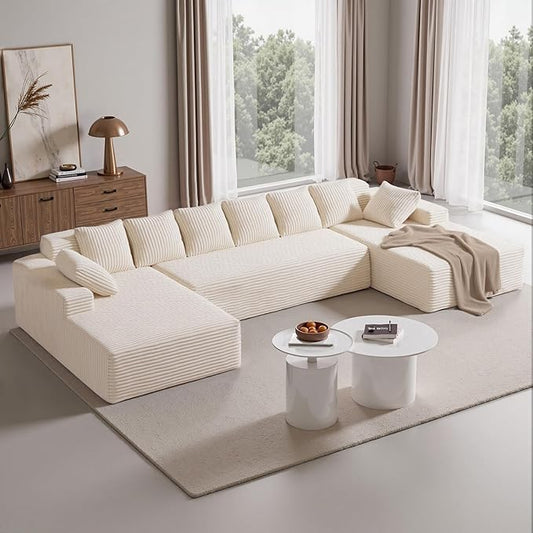 131'' Cloud Sectional Couches with Chaise Lounge, U-Shaped No Assembly Required Deep Seat Modular Sofa for Living Room 1PCS, Bedroom