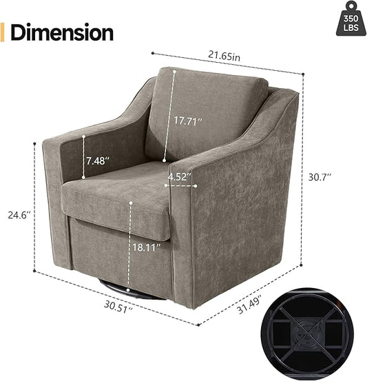 Pia Ricco 360° Swivel Accent Chair, Plush Oversized Chenille Fabric Armchair with Removable Cover for Living Room and Reception,Sand