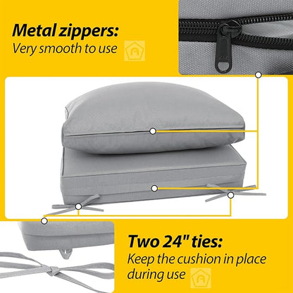 AAAAAcessories Outdoor Deep Seat Cushions, Waterproof, Fade-Resistant Patio Furniture Replacement Cushions, 23.5" x 25.5" x 5" + 23.5" x 13.5", Gray