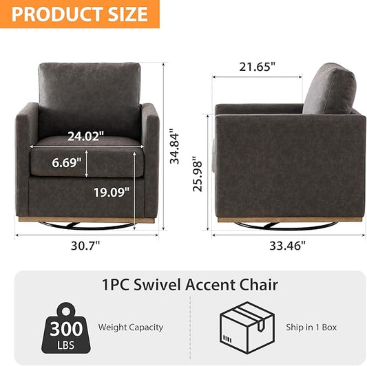 Chifee & Vingol 30.7" W Swivel Accent Chairs PU Leather Swivel Reading Chair for Living Room Mid Century Modern Chair,Gray