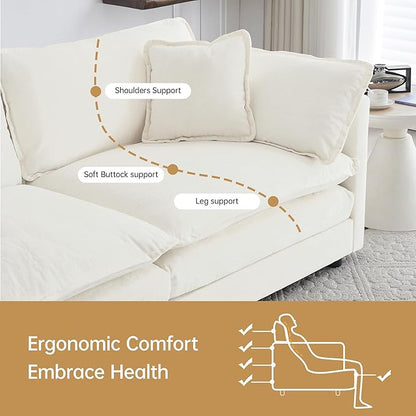 Modular Sectional Sofa, U-Shaped Cloud Sofa with Deep Seat, 111.5 Inch Chenille Sofa with Cushions, 3-Self Sectional Sofa for Living Room Apartment, White