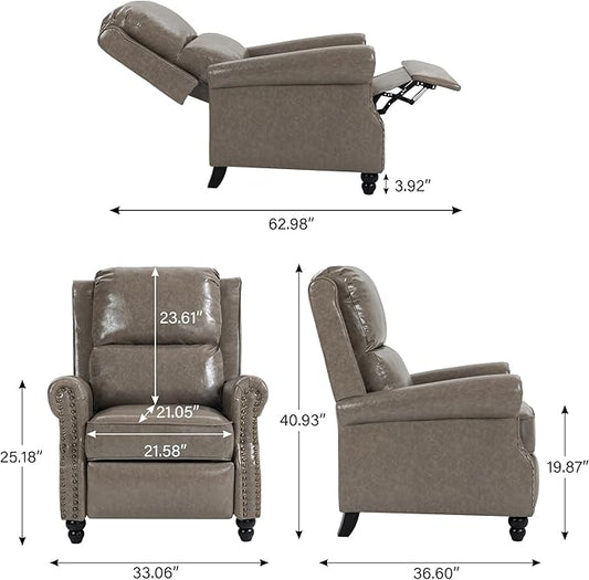 Faux Leather Recliner Chair, Modern Pushback Armchair with Adjustable Backrest & Footrest for Bedroom, Living Room-Grey, Set of 2
