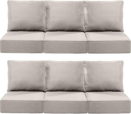 Luxury 24x24x6 Inch Outdoor Furniture Cushions Set of 6 - Comfortable Deep Seat Patio Zipper Chair Cushion for Outside Wicker Dining Rocking Swivel Chairs Loveseat Couch Sectional Sofa - Beige