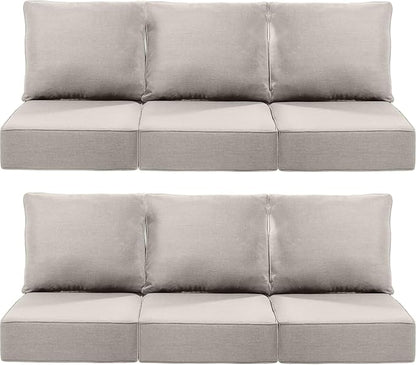 Luxury 22x24/22x25 6-Inch Outdoor Furniture Cushions Set of 6 - Comfortable Deep Seat Patio Zipper Chair Cushion for Wicker Dining Rocking Swivel Chairs Loveseat Couch Sectional Sofa - Beige