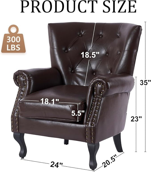 Modern Accent Chair Set of 2, Mid-Century PU Leather Armchair with Solid Wood Legs, Single Sofa Chair for Living Room, Bedroom, Leisure Room, or Reading Room(Caramel)