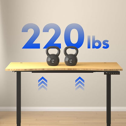 FLEXISPOT E3 Bamboo Dual Motor 60 x 30 Electric Standing Desk Sit Stand Up Desk, Holds 220 lbs, Adjustable Height w/ Memory Presets, Solid Bamboo Curved Desktop & Black Frame, Ships in 2 Boxes