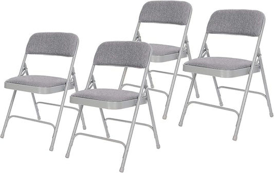 OEF Furnishings OEF2200 Series Heavy-Duty Premium Fabric Padded Upholstery Double-Hinged Folding Chairs (4-Pack, Slate Gray)