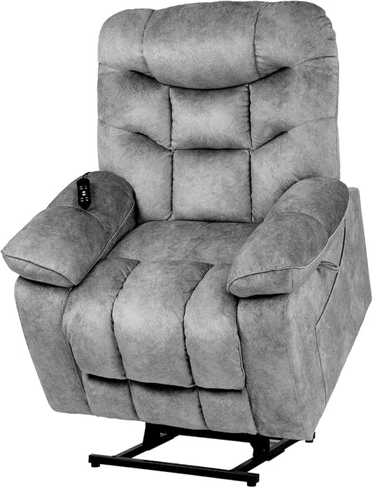EONIX Large Lay Flat Power Lift Recliner Chair for Elderly with Heat and Massage, 400lbs Dual Motor Electirc Lift Chair with Extended Footrest, SLRY007062, Grey