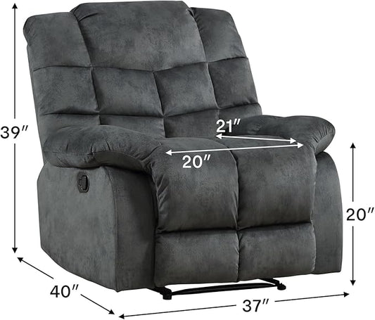 CANMOV Manual Recliner Chair, Single Reclining Sofa with Overstuffed Backrest and Armrest for Living Room, Bedroom Furniture, Grey