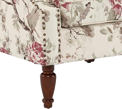 UIXE High Back Accent Chair, Fabric Upholstered Armchair for Living Room, Floral Printed Wingback Arm Chair with Solid Wood Legs, Retro Nailhead Trim Single Sofa Bedroom Reading Seat - Beige