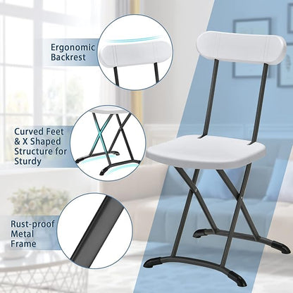 GYMAX Folding Chair, 400lbs Plastic Chairs Set with Steel Frame & Ergonomic Curved Back, Indoor & Outdoor Commercial Event Seat for Meeting, Wedding, Stackable Lightweight Folding Chairs (10, White)