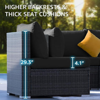 NICESOUL 8 Piece Outdoor Patio Set, 29.3'' High Back Extra Large Wicker Patio Furniture, Deep Seating Comfy L Shaped Modular Sectional Set of 8, Modern Wide Conversation, 2 Color Cushion Black & Gray