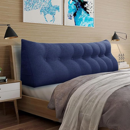 WOWMAX Headboard Wedge Pillow King Triangular Headboard Pillow Bed Wedge Pillow for Headboard Wedge Pillow Headboard for Daybed Bunk Bed Large Bolster Pillow for Bed with Removable Cover, Blue