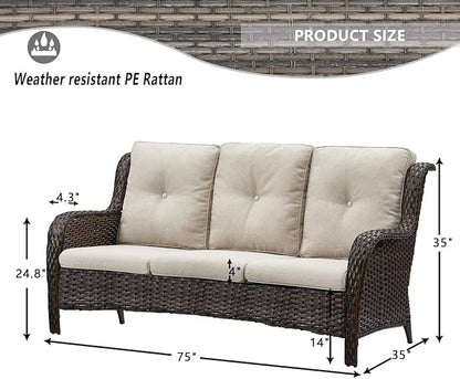 HUMMUH Patio Furniture Set 7 Pieces Wicker Outdoor Sectional Sofa with Swivel Rocker Chairs,Coffee Side Table,Outdoor Ottomans for Patio