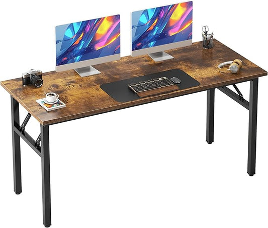 Need Folding Desk, 54 inch Large Computer Desk for Home Office, No Install Needed Study Student Writing Table Desk Workstation, Rustic Brown