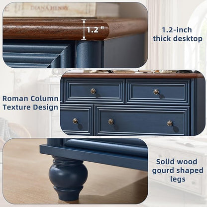 Farmhouse Dressers & Night Stand Set of 4, Wood 54" Wide Dresser & 35" Tall Chest of Drawers, 18" with Charging Station Nightstand Set of 2, Bedroom Furniture Dresser Set for Home Living Room Hallway