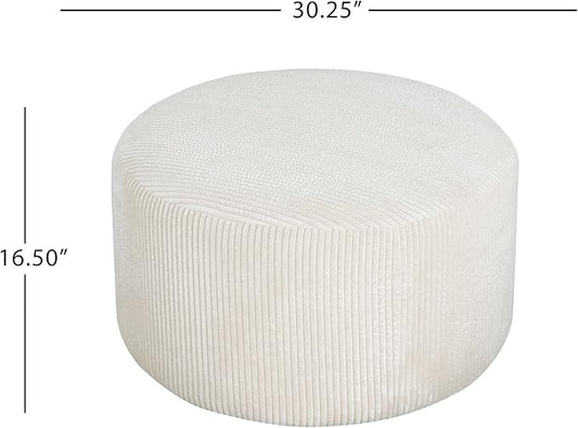 Christopher Knight Home GAVI 30" Ottoman Foot Stool, Corduroy Pouf Footstool Ottoman Seat, Upholstered Foot Chair, Round Footrest, Modern Side Table for Living Room Bedroom Home Decor, Beige