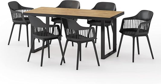 Christopher Knight Home Requeta Outdoor Dining Sets, Black + Teak