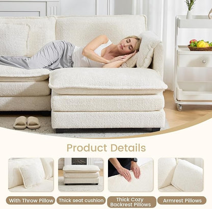 147.8" U Shaped Modular Sectional Sofa, Comfy Cloud Couch with Movable Ottoman, Deep Seat Modular Sofa, Sectional Couches for Living Room, Bedroom, Apartment (Beige)