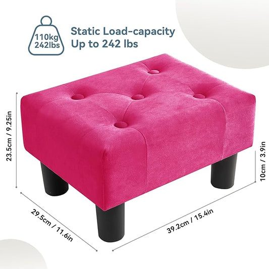 Poofzy Small Foot Stool Ottoman, Velvet Ottoman Foot Rest with Legs, Rectangle Foot Rest for Couch, Footstools and Ottomans Small for Living Room and Entryway (Hot Pink)