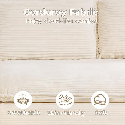 Modular Sectional Sofa, 107.5" L-Shaped Boneless Couch with Deep Seat, Modern Minimalist Upholstered Cloud Sectional Couch for Living Room Bedroom, No Assembly Required, Beige Corduroy