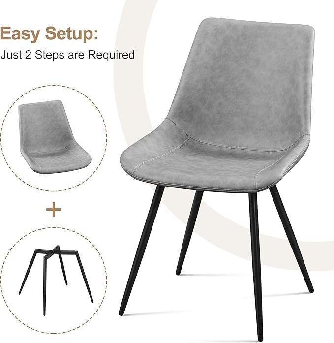 Yaheetech Dining Chairs Set of 4 Modern Upholstered Dining Room Chairs with Faux Leather Seat and Metal Legs for Home, Kitchen, Armless Design, Gray