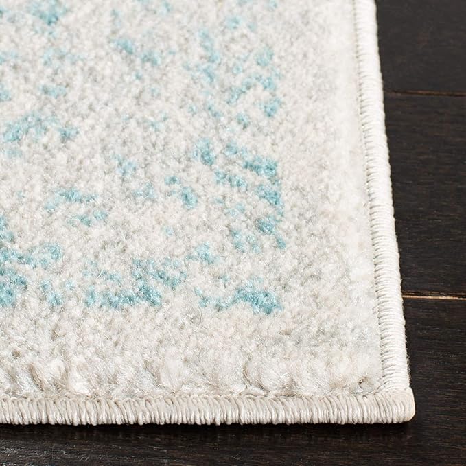 SAFAVIEH Evoke Collection Runner Rug - 2'2" x 9', Ivory & Aqua, Distressed Design, Non-Shedding & Easy to Clean, Ideal for Foyer, Bedroom, Kitchen, Hallway (EVK256J)