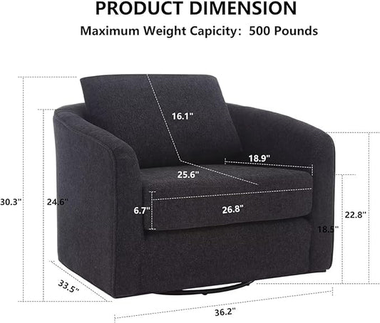 MINCETA Oversized Accent Chair for Living Room, 360° Swivel Barrel Chair with High Density Foam, Modern Glider Chair with Performance Fabric Upholstered Armchair for Apartment, Bedroom Black