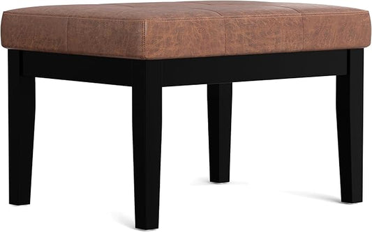 SIMPLIHOME Lacey 26 inch Wide Contemporary Rectangle Small Tufted Ottoman Bench in Distressed Saddle Brown Vegan Faux Leather, Assembled, for The Living Room and Bedroom