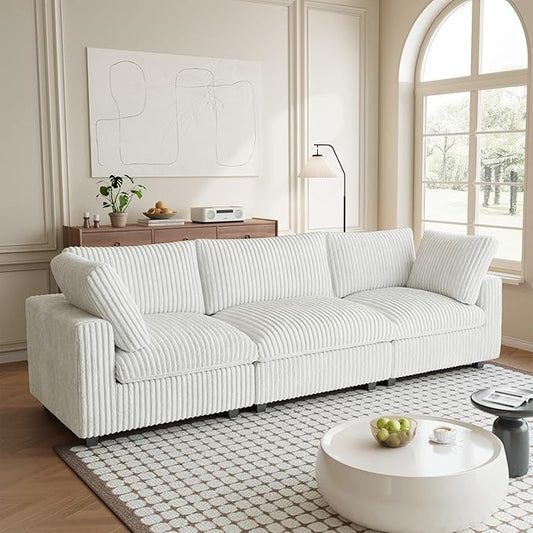 Modern Modular Sectional Sofa, 118.11" Oversized Cloud Sectional Couch, 3 Seat Comfy Modular Couches for Living Room, Plush Couch Cushion Covers Removable, Beige