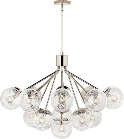 KICHLER Silvarious 16-Light Convertible Chandelier, Soft Modern Light with Clear Crackled Glass in Polished Nickel, for Dining Room, Living Room or Foyer (26" x 38"), 52702PN