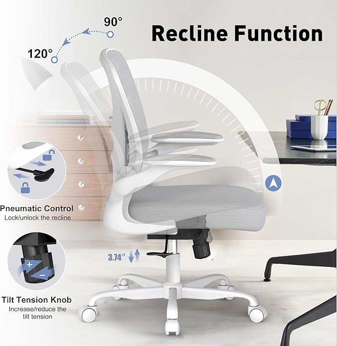 ZZH Ergonomic Office Chair Set of 6 with Adjustable Lumbar Support, Mesh Home Office Desk Chair with Wheels and Flip-up Arms, Grey