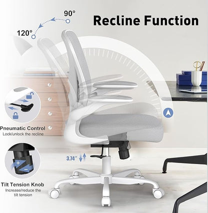 ZZH Ergonomic Office Chair Set of 10 with Adjustable Lumbar Support, Mesh Home Office Desk Chair with Wheels and Flip-up Arms, Grey