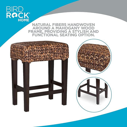 BIRDROCK HOME Seagrass Backless Counter Stools - Handwoven with Natural Fibers & Mahogany Wood Frame, Fully Assembled Seating for Indoor & Outdoor Use, for Kitchen or Dining Area - Espresso (1)