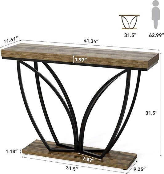 LITTLE TREE Sofa Table, 41.3 Inch Industrial Behind Couch Furniture, Narrow Long Console Table for Entryway, Living Room, Foyer, Hallway, Office, Rustic Brown